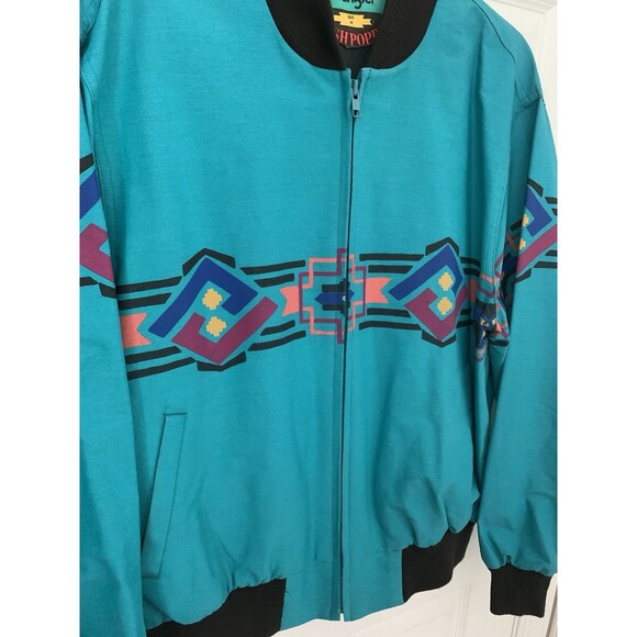Vintage Wrangler Brushpopper Jacket Western Aztec Blue Mens M 90s Southwestern - Picture 2 of 16
